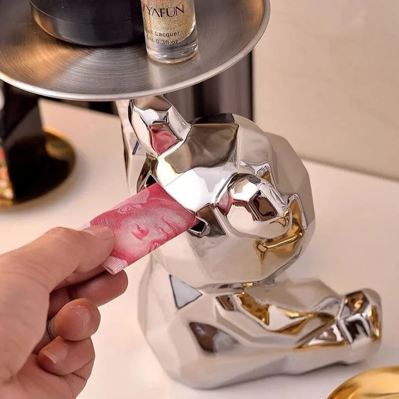 Geomursa Ceramic Bear Tray & Piggy Bank Sculpture