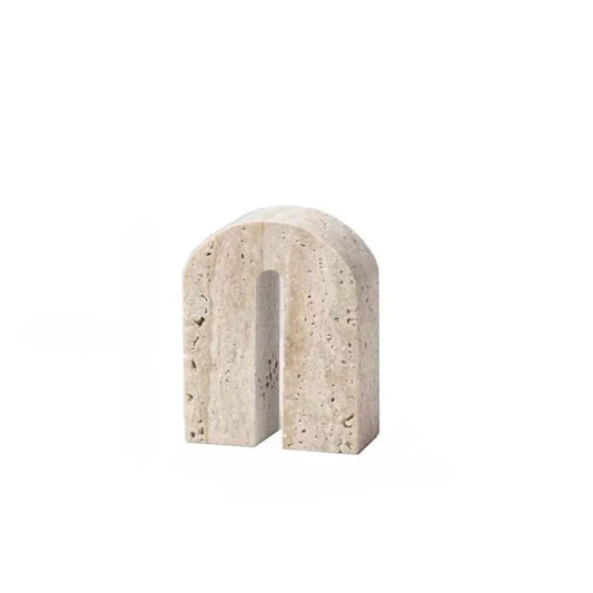 Natural Travertine Stone Arch Sculpture Bookends Minimalist Decor
